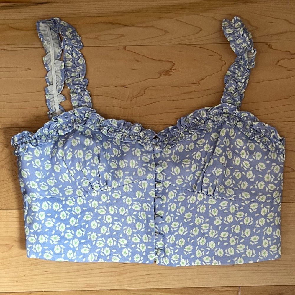 𝅺ZARA Crop Top Summer Blue Floral - Pretty Cute Beachy